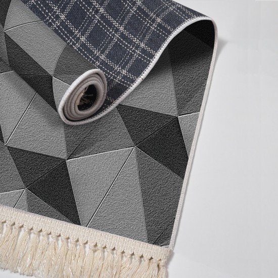 Dekoreko Kaymaz Taban Djt Klozet Takımı Luna Pamuk Saçaklı Geometrik E5030 Gri