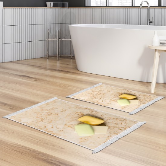 Dekoreko Kaymaz Taban Djt Klozet Takımı Luna Pamuk Saçaklı Mermer E5033 Krem