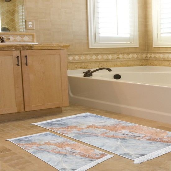 Dekoreko Kaymaz Taban Djt Klozet Takımı Saray Deri Saçaklı Mermer E5034 Mavi