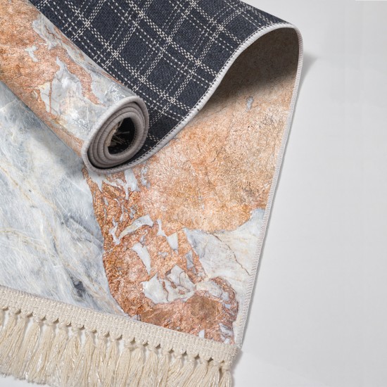 Dekoreko Kaymaz Taban Djt Klozet Takımı Luna Pamuk Saçaklı Mermer E5034 Mavi