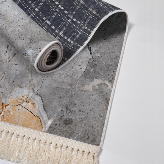 Dekoreko Kaymaz Taban Djt Klozet Takımı Luna Pamuk Saçaklı Mermer E5037 Gri