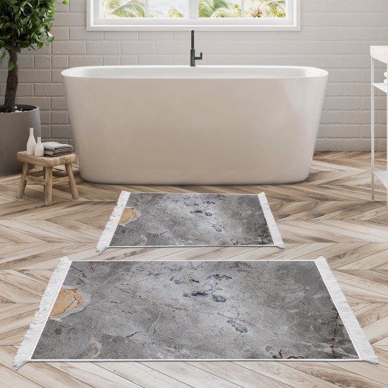 Dekoreko Kaymaz Taban Djt Klozet Takımı Luna Pamuk Saçaklı Mermer E5037 Gri